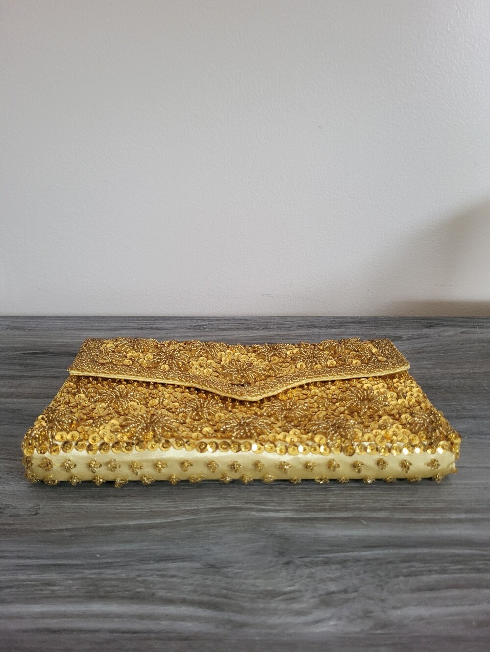 Vintage Richere Gold Sequin Beaded Clutch Bag Hong Kong 1960s - Picture 9 of 13